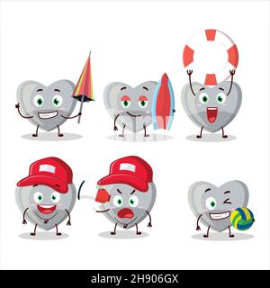 Happy Face white love gummy candy cartoon character playing on a beach. Vector illustration Stock Vector