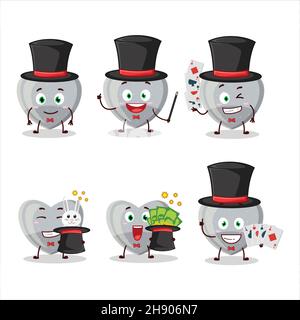 A white love gummy candy Magician cartoon character perform on a stage. Vector illustration Stock Vector