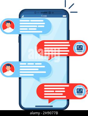 Chatting on Smartphone with Chat Bot Robot Stock Vector
