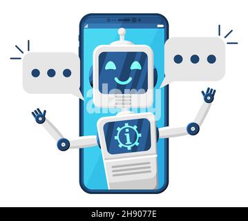 Smartphone with Chat Bot Speak in Bubble on Screen Stock Vector