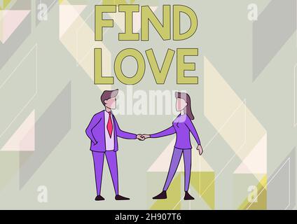 Conceptual display Find Love. Business idea affection for another arising out of kinship or personal ties Man And Woman Standing Facing Towards Each Stock Photo