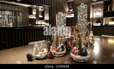 Glass Season's Greetings Christmas Decorations Bangkok Thailand Stock Photo