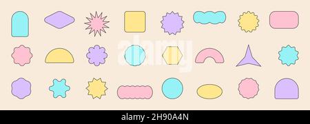 A set of stickers and patches with copy space in retro pop style colorful pastel colors with a stroke. Cool graphic background design elements. Simple Stock Vector