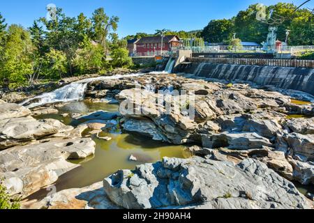 Shelburne Falls, Massachusetts, USA - September 15, 2016. Glacial potholes of the Deerfield River in Shelburne Falls, MA. Stock Photo