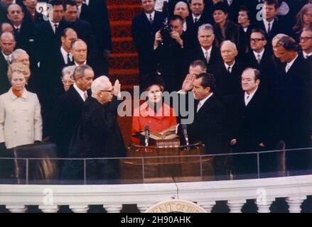 WASHINGTON DC, USA - 20 January 1969 - Richard Nixon (1913-1994) being inaugurated as the 37th President of the United States on the 20th January 1969 Stock Photo