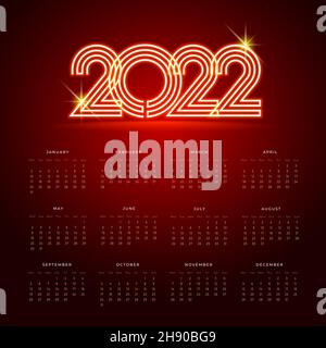 Calendar Template Of 2022 In Red Color Stock Vector