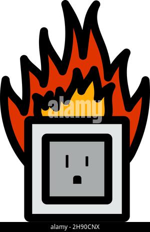 Electric Outlet Fire Icon. Editable Bold Outline With Color Fill Design. Vector Illustration. Stock Vector