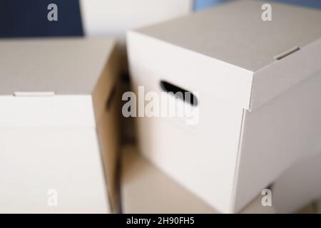 Empty cardboard boxes with covers container for storage things Stock Photo