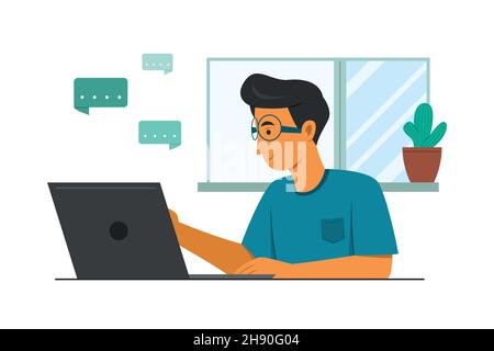 Man Chatting with Laptop. Stock Vector