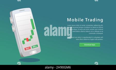 mobile trading Business Application Template. Application screen for trading. Candles and indicators. Stock market. crypto currency exchange. with dow Stock Vector