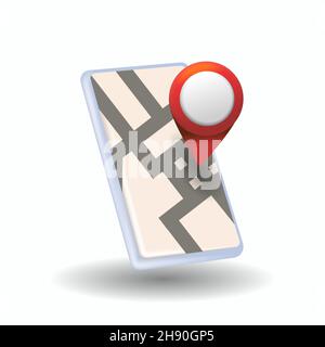 pin location on smartphone. floating smart phone 3d vector illustration Stock Vector