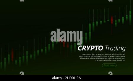 crypto currency trading. Cryptocurrency trading strategy. Graphic diagram and cryptocurrency isolated on dark black background. vector illustration Stock Vector