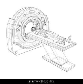 MRI machine scanning patient inside Stock Photo