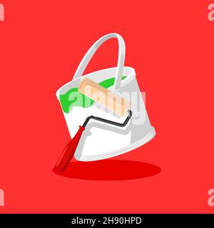paint can and roller flat style isolated icon clip art vector illustration Stock Vector