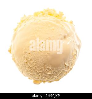 one single scoop of vanilla ice cream from the air isolated on white background Stock Photo