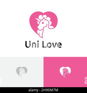 Cute Unicorn Love Heart Horse Horn Animal Logo Stock Vector