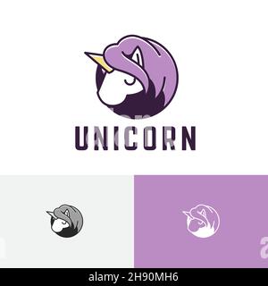 Cute Unicorn Horse Horn Head Animal Cartoon Logo Stock Vector