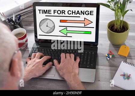 Time for change concept shown on a laptop used by a man Stock Photo