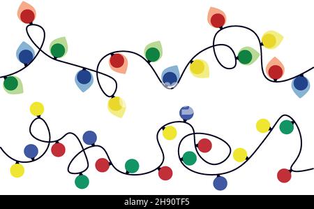 Christmas garlands. Colorful balls of Christmas lights garlands, light bulbs Stock Vector