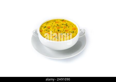 Chicken noodle soup isolated on white background Stock Photo