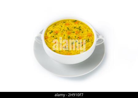 Chicken noodle soup isolated on white background Stock Photo