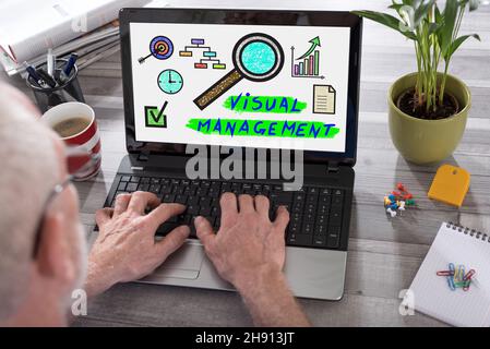 Visual management concept shown on a laptop used by a man Stock Photo
