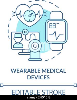 Wearable medical devices blue concept icon Stock Vector