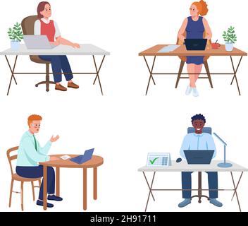 Employee at desk semi flat color vector character set Stock Vector