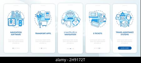 Public transportation digital system onboarding mobile app page screen Stock Vector