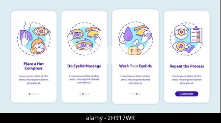 Cleansing around eyes onboarding mobile app page screen Stock Vector