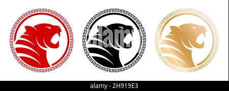2022 Chinese new year of Tiger. Red, black and gold symbol with traditional decorative ornament. Tiger is symbol of new year 2022 Stock Vector