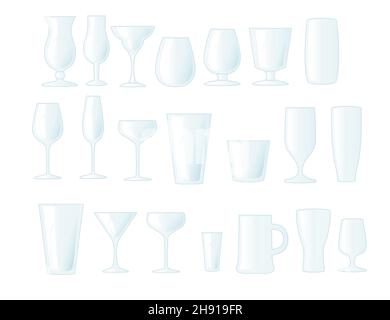 Transparent beer wine and water glasses mugs vector illustration on white background Stock Vector