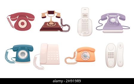 Set of retro and modern home landline telephones vector illustration Stock Vector
