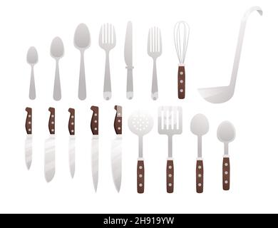 Cutlery set with kitchen knives spoons forks vector illustration on white background Stock Vector