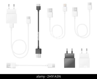 Set of cell phone usb charging plugs different types of usb standards vector illustration on white Stock Vector
