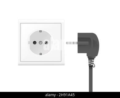 Black power plug and white wall socket european type of plug C vector illustration on white background Stock Vector