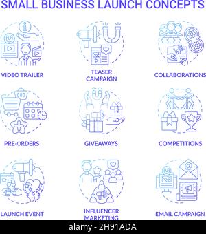 Small business launch concept icons set Stock Vector