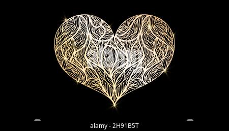 luxury gold heart shaped thin lines natural form valentine's day element. Stock Vector