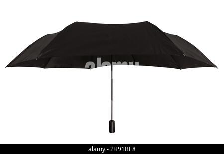 Black opened folding umbrella isolated on white. Clipping path included. Stock Photo