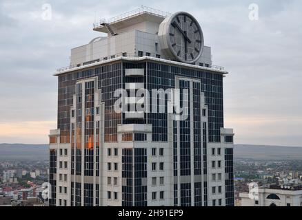 Grozny, Chechnya, Russia - September 13, 2021: View from the observation deck of the Grozny city skyscraper at sunset Stock Photo