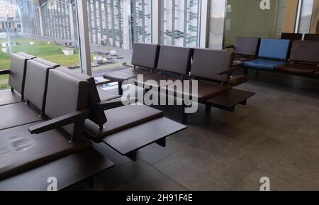 Budapest, Hungary - 1 November 2021: Airport Lounge seats empty, Illustrative Editorial. Stock Photo