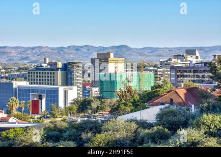 An aerial view of the center of Windhoek the capital of Namibia in Southern Africa Stock Photo