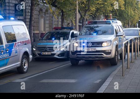 Budapest, Hungary - 1 November 2021: Police car patrol, Hungaria police force , Illustrative Editorial. Stock Photo