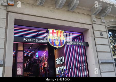 Barcelona, Spain - 5 November 2021: FCB FC Barcelona Official Store, Illustrative Editorial. Stock Photo