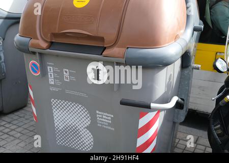 Barcelona, Spain - 5 November 2021: Waste bin for organic waste, Illustrative Editorial. Stock Photo