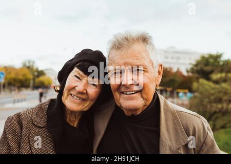 Portrait of happy senior couple during weekend Stock Photo