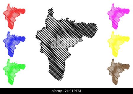 Howrah district (West Bengal State, Republic of India) map vector illustration, scribble sketch Howrah map Stock Vector