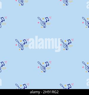 Cartoon hand drawn musical seamless pattern. Abstract music notes seamless pattern background Stock Vector