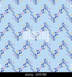 Cartoon hand drawn musical seamless pattern. Abstract music notes seamless pattern background Stock Vector