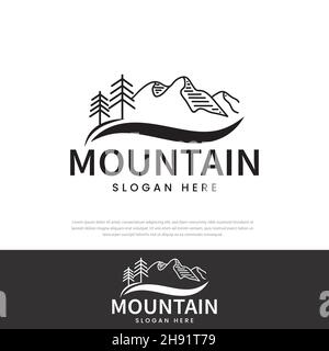 Minimalist landscape tree hills logo. Simple logo design vector symbol, icon illustration Stock Vector
